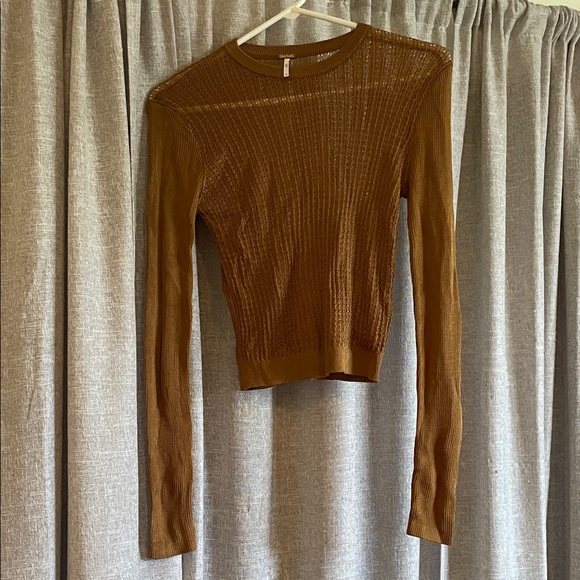 Free People Tops - Free People Brown Ribbed Long-Sleeve Knit Top